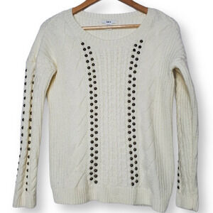 Bar III Studded Cable Knit Sweater Cream Size M